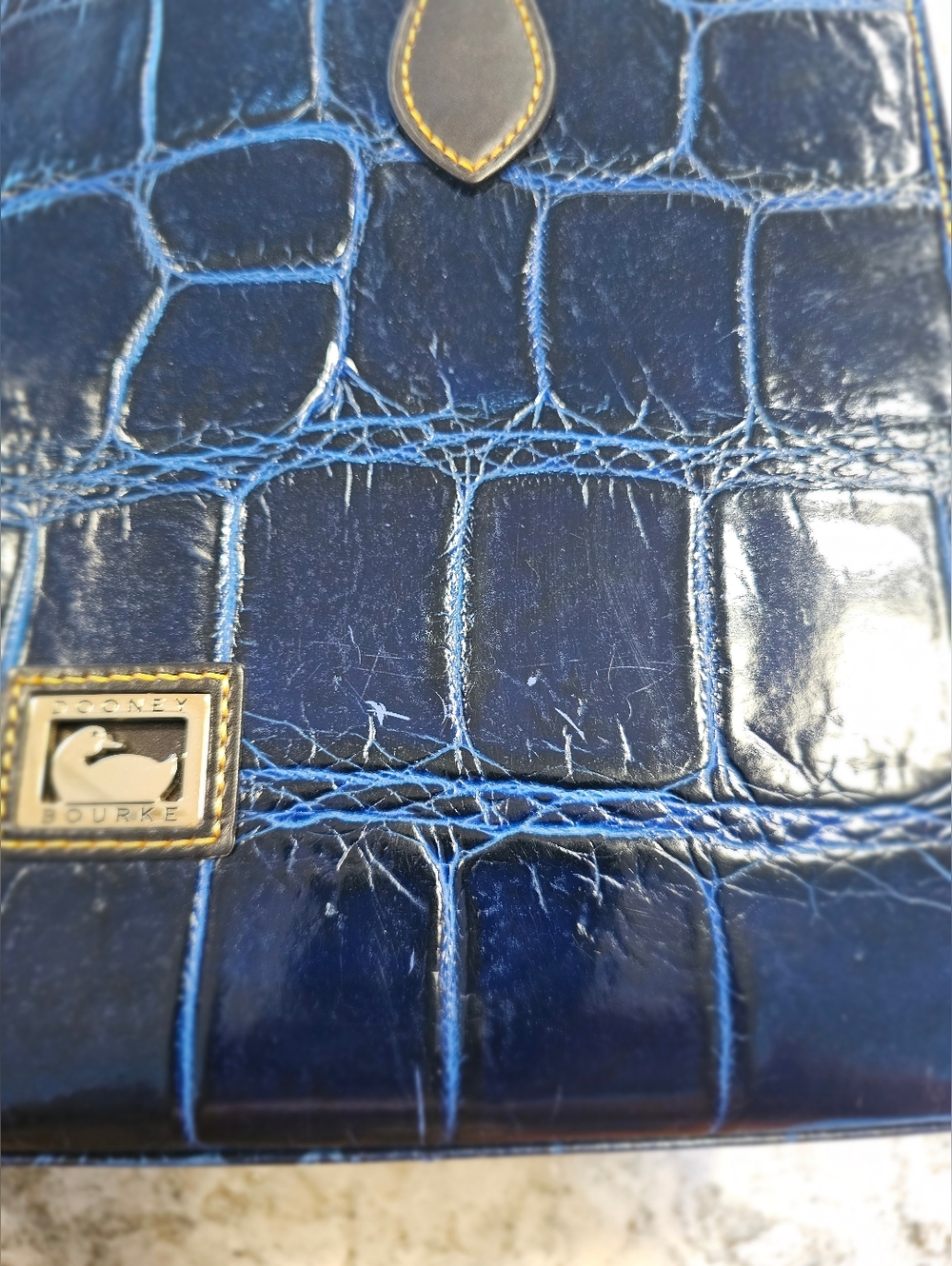 Vintage Dooney & Bourke Janine Leather Tote with Navy Blue Pebble Grain Wristlet - Picture 6 of 11